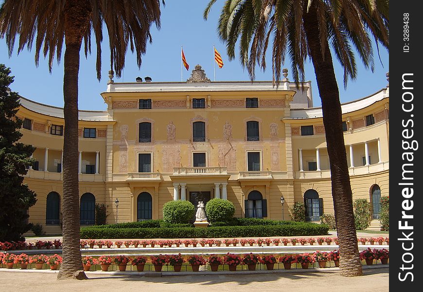 Administrative building in Barcelona with palms in front. Administrative building in Barcelona with palms in front