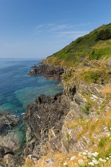 Coastal View From Rocks At Entrance To Polperro Cornwall England Royalty Free Stock Images Coastal View From Rocks At Entrance To Polperro Cornwall England Royalty Free Stock Images