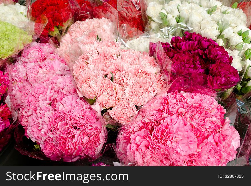 Colorful flowers at the flower market in Bangkok , Thailand
