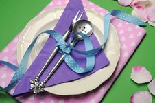 Purple & Pink Hearts Dinner Table Place Setting. Stock Images Purple & Pink Hearts Dinner Table Place Setting. Stock Images