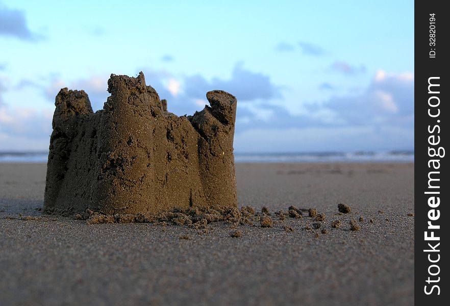 Sandcastle on Coney Beach Porthcawl in the evening light