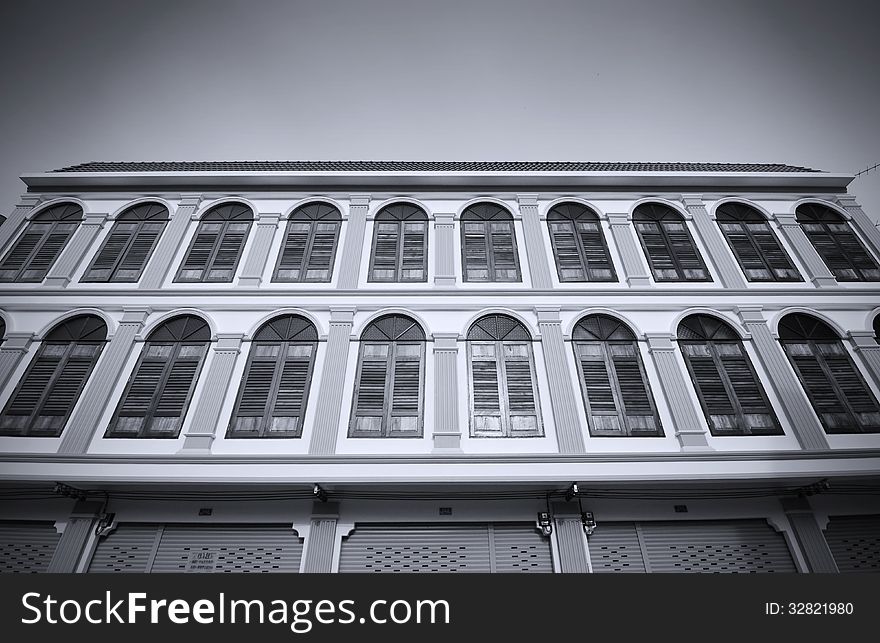 Old building facades, Songkhla province, Thailand (Black and white). Old building facades, Songkhla province, Thailand (Black and white)