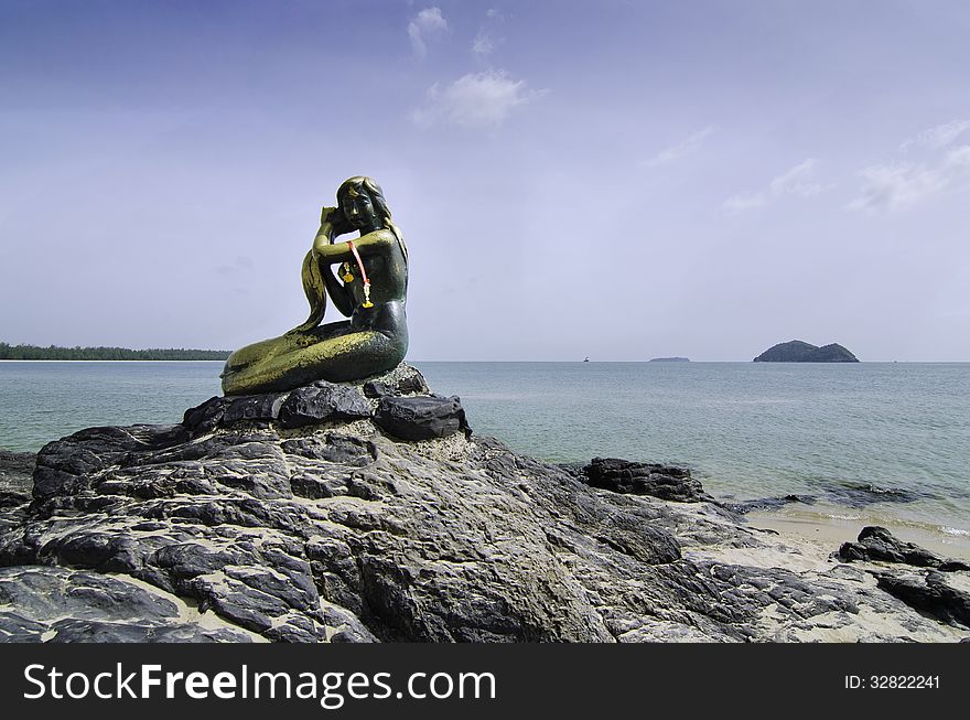 Famous mermaid sculpture in Songkhla, Thailand