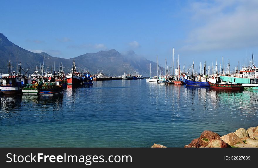Landscape of boats in Hout Bay habour. Landscape of boats in Hout Bay habour
