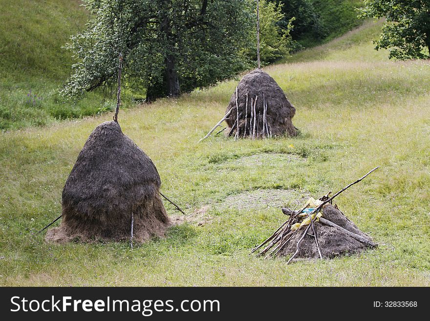 Image of haystacks in Maramures, Romania.