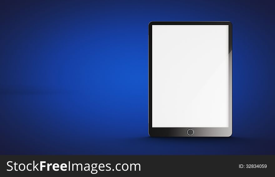 Tablet on blue background, front view