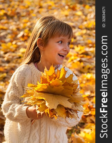 Little Girl With Autumn Leaves