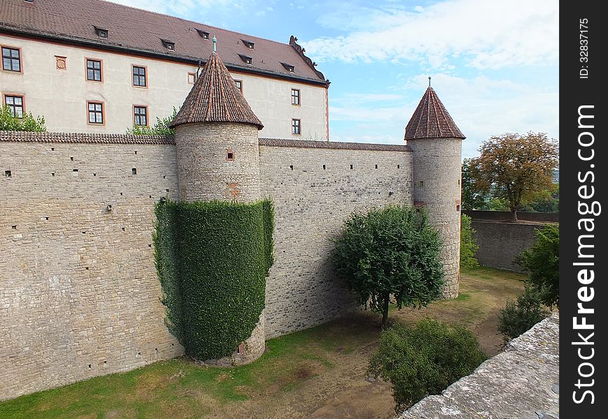 A view on a ivy-covered castle wall