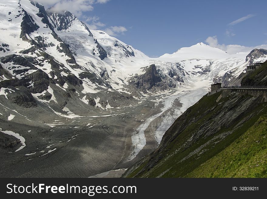 Pretty austrian building with amazing view at at the edge of a maintains at Grossglockner Austria