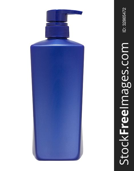 Blue shampoo bottle with pump