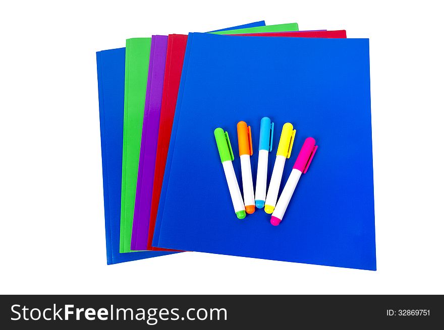 Colorful Folders With Highlighters Isolated