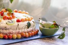 Bird-cherry Flour Cake With Cherries, Strawberries And Kiwi Stock Image Bird-cherry Flour Cake With Cherries, Strawberries And Kiwi Stock Image