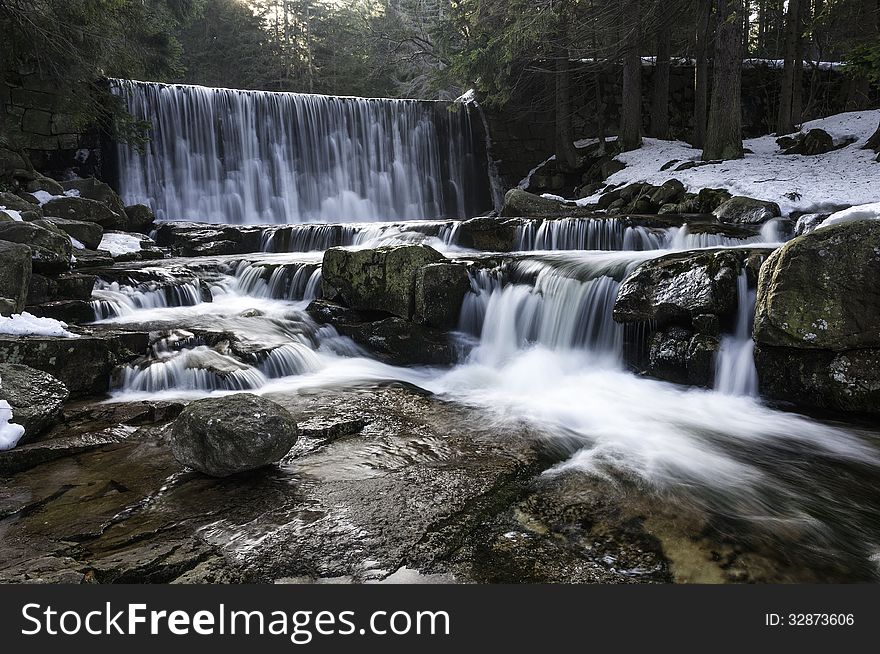 Wild waterfall in Sudety in Poland