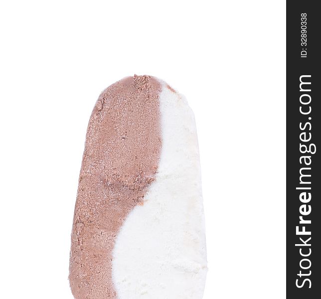 Top vanilla and chocolate ice cream. White background.