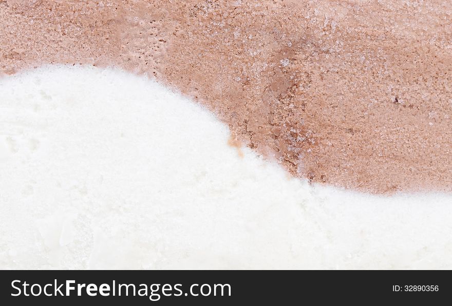 Background of vanilla and chocolate ice cream. Macro.