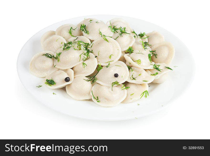 Dumplings on a plate on a white background