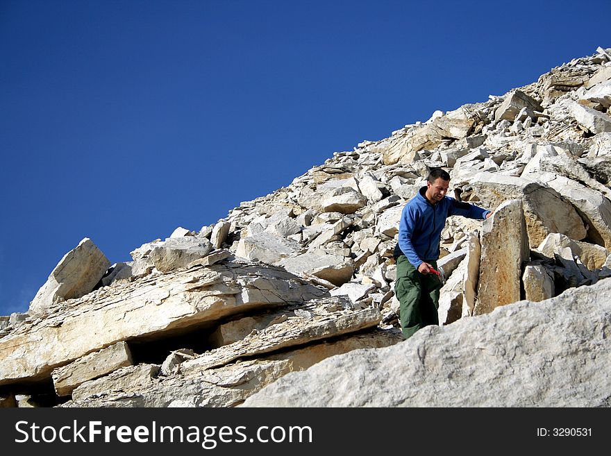 The ammonite searcher in a limestone quarry