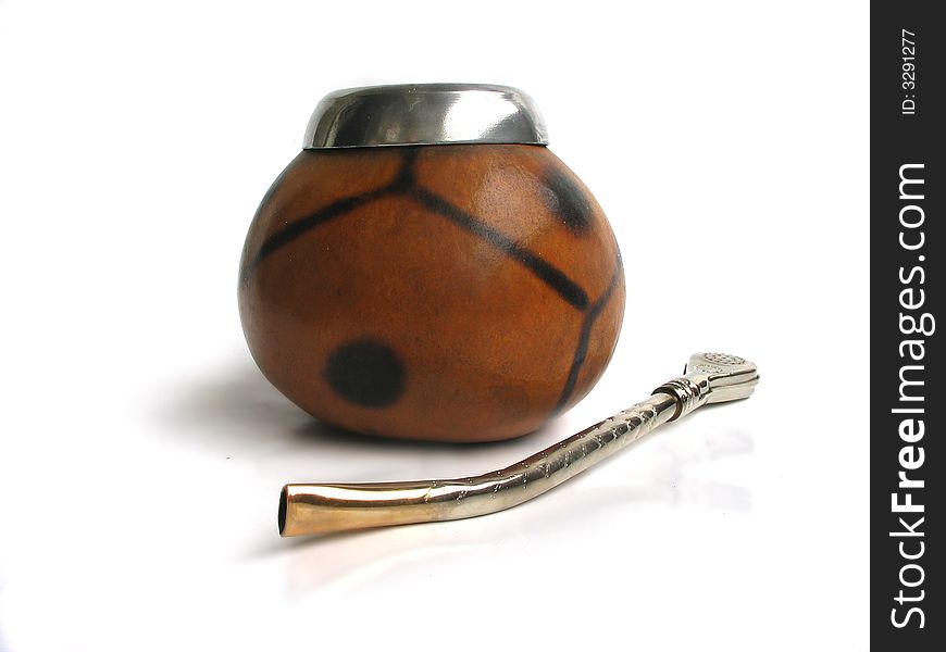 Ð¡up from calabash with yerba mate tea and straw, traditional drink of Argentina