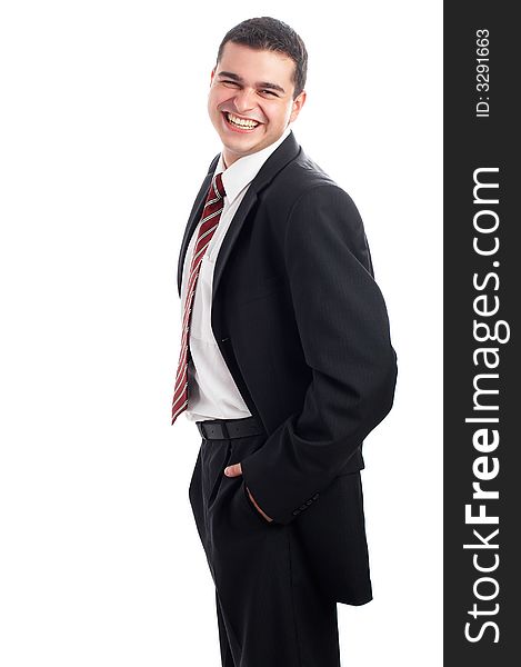 Handsome Businessman in black outfit shot in studio isolated on white