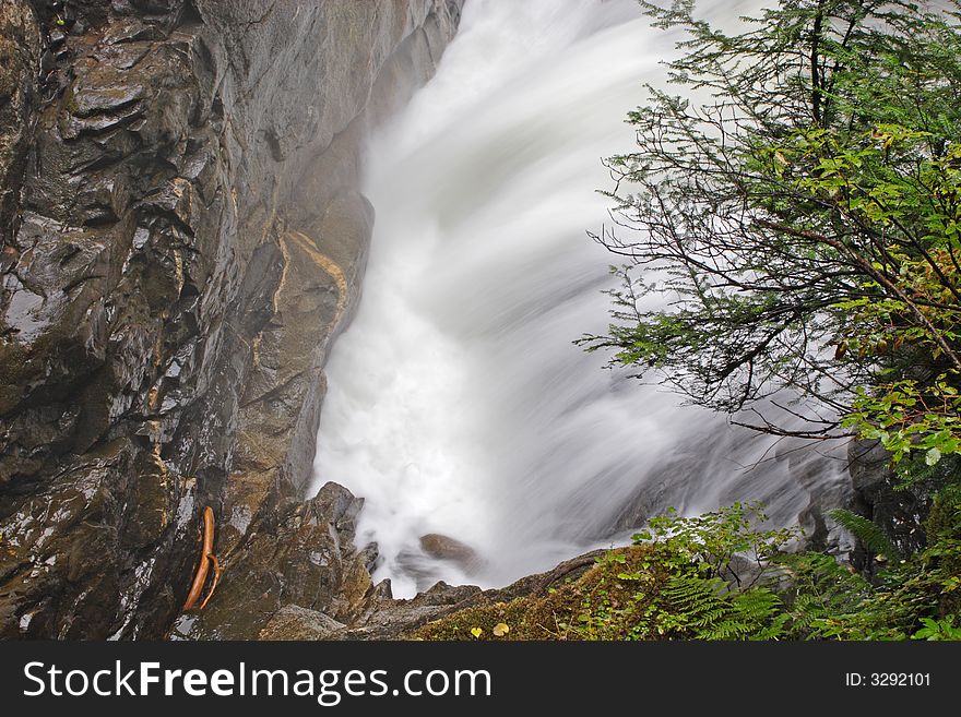 Crack in the Ground Falls in Alpine Lakes Wilderness of Washington State, USA