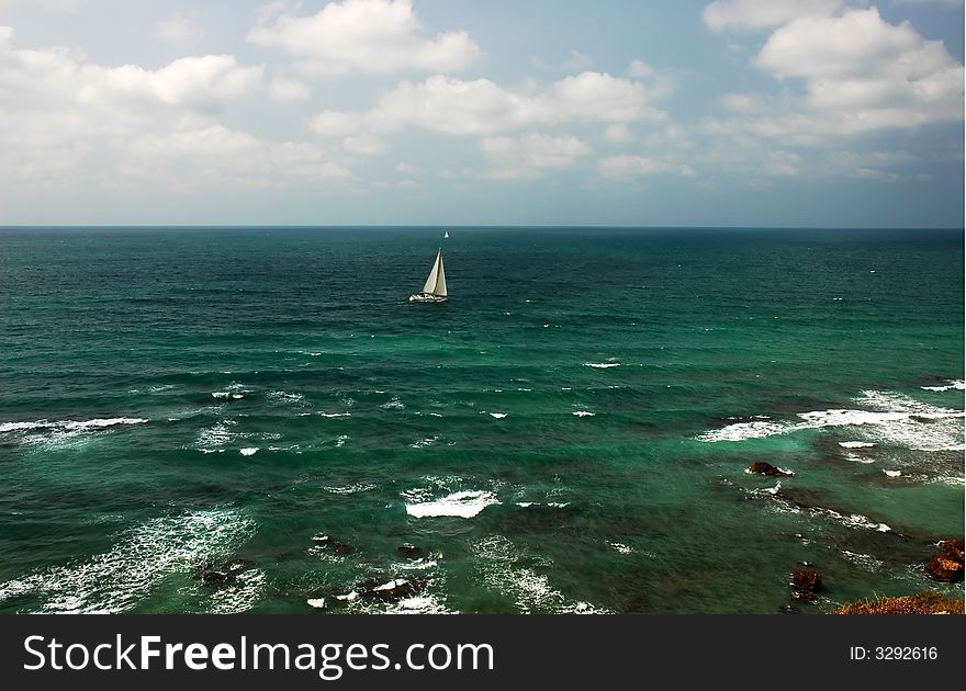 Sail at Mediterranean sea, place for copyspace