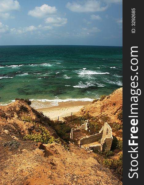 Rocky coast of mediterranean sea, Israel. Rocky coast of mediterranean sea, Israel