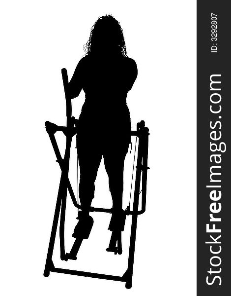 Silhouette over white with clipping path. Woman on exercise machine. Silhouette over white with clipping path. Woman on exercise machine.