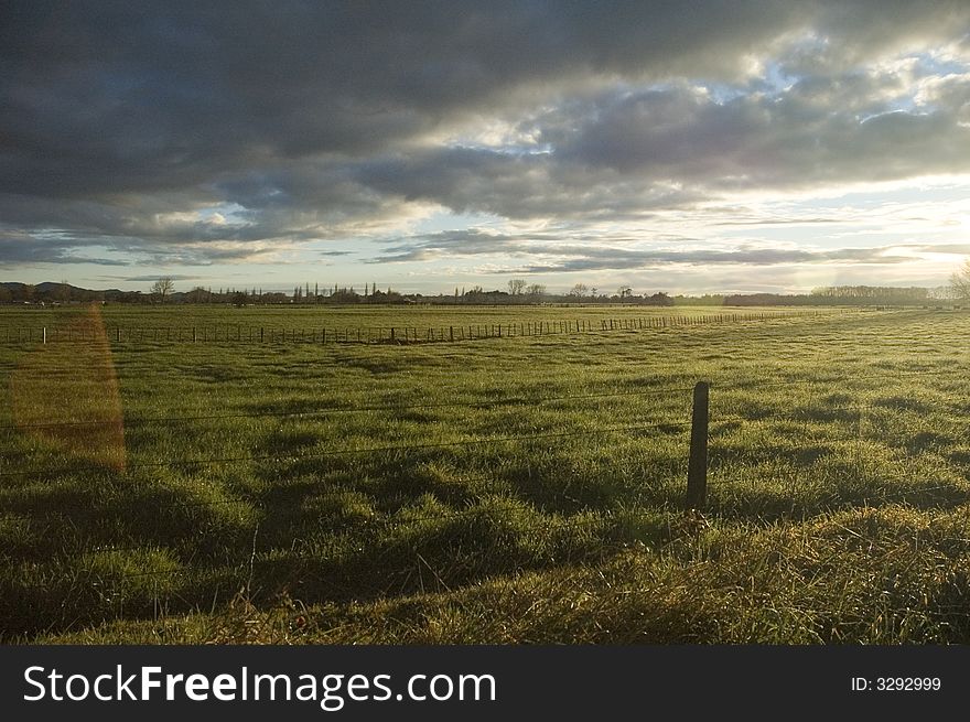 Farm paddock photographed on a winter morning. Farm paddock photographed on a winter morning.