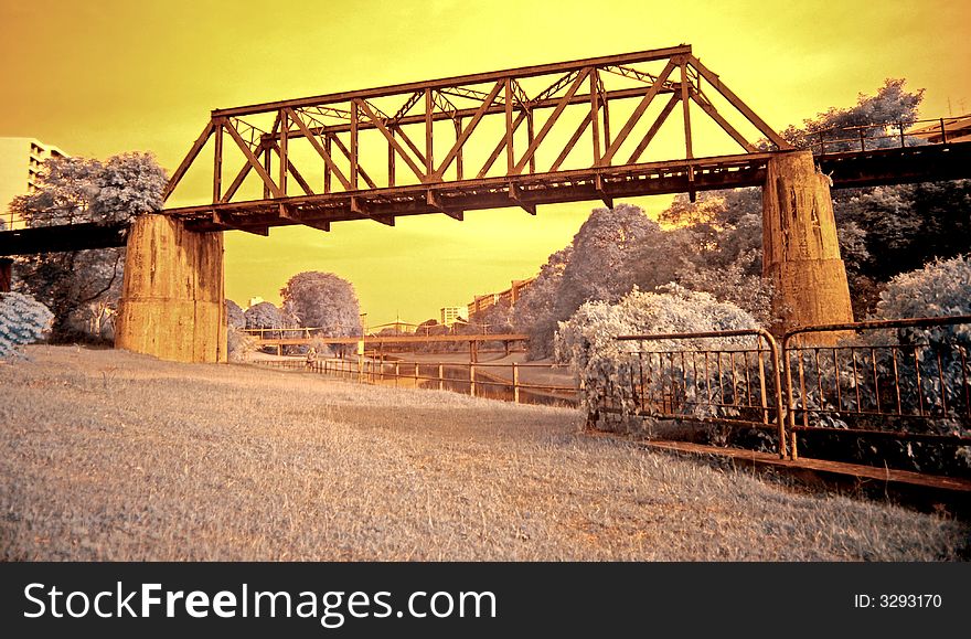 Infrared photo of railway bridge