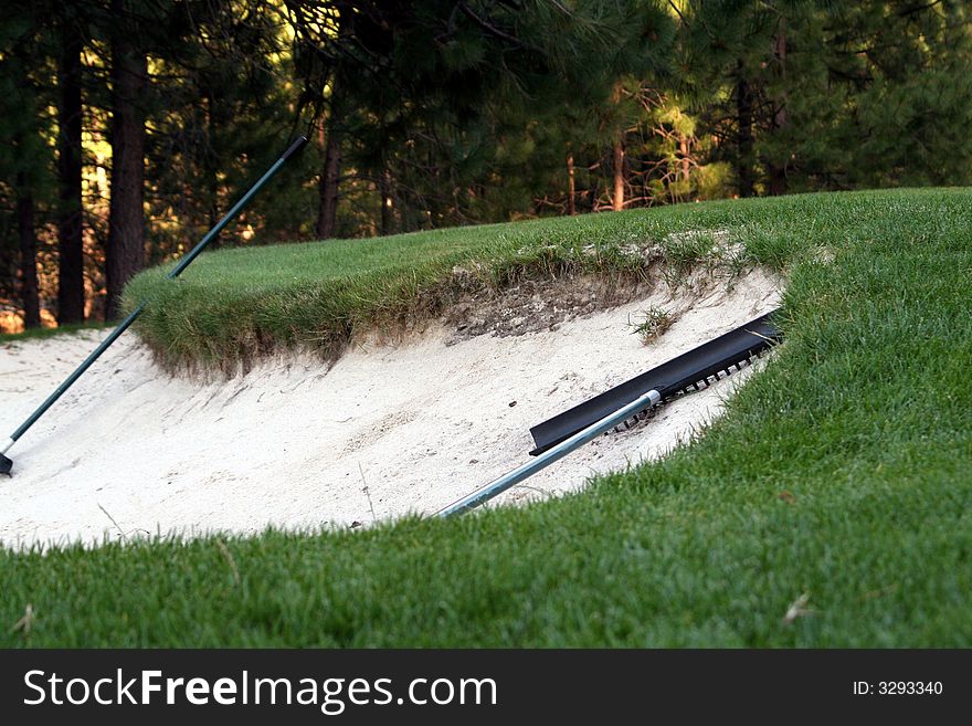 bunker with racks with green grass. bunker with racks with green grass