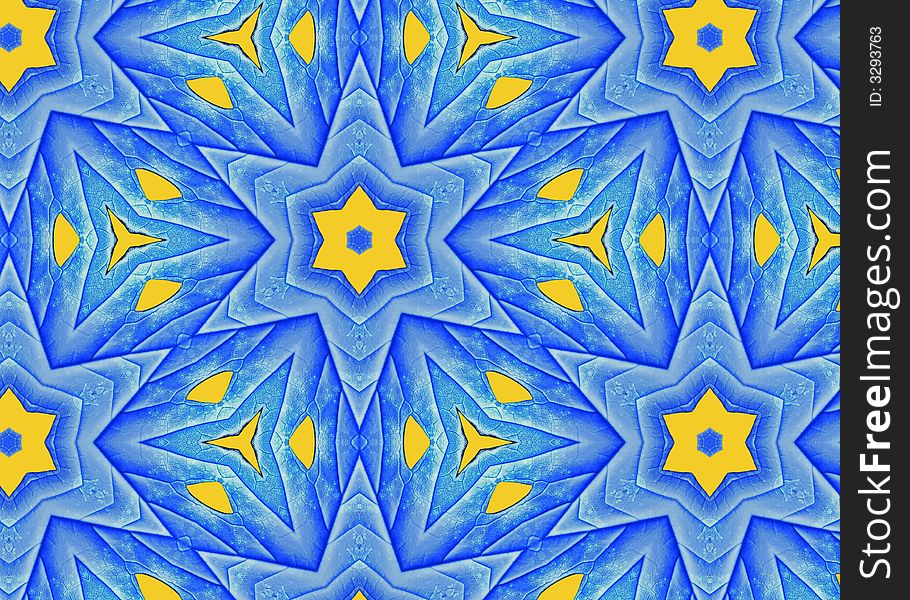 Unique geometric star design with contrasting blue and gold colors. Unique geometric star design with contrasting blue and gold colors