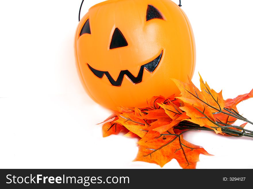 Halloween pumpkin and leaves with clipping path included. Halloween pumpkin and leaves with clipping path included.