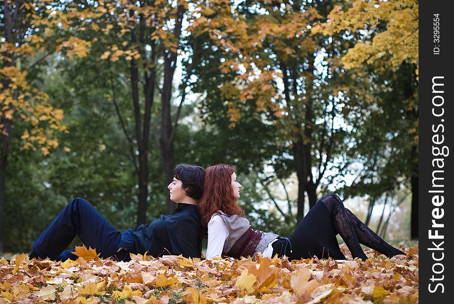 Girls relaxing in park