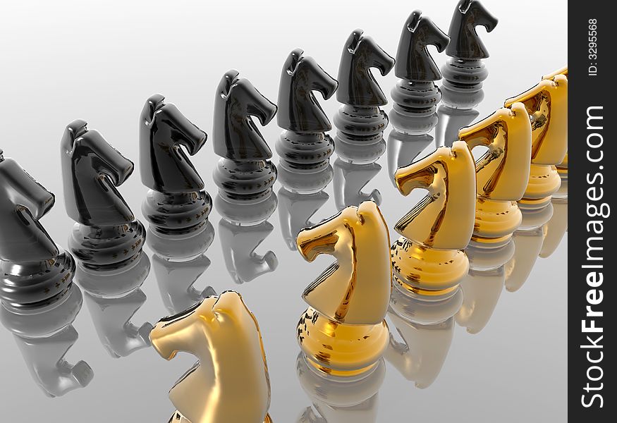 Chessmen on a smooth surface - digital artwork. Chessmen on a smooth surface - digital artwork