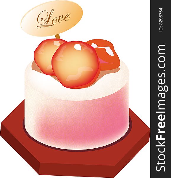 A slide of strawberries cheese cake, vector, illustration