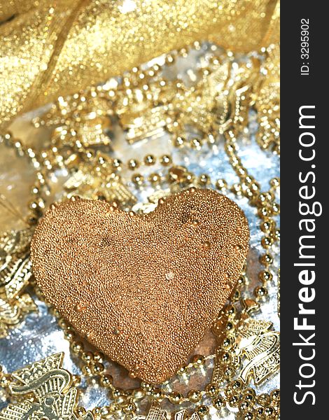Golden beautiful Christmas decoration heart. Golden beautiful Christmas decoration heart