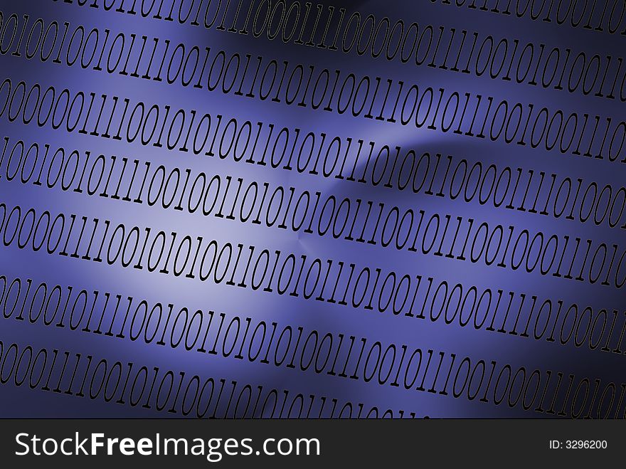 Blue and black abstract background with computer binary across it. Blue and black abstract background with computer binary across it