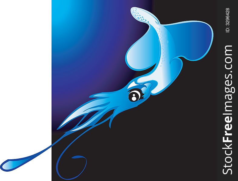 Illustration of a Squid in deep blue sea