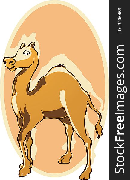 Illustration of a camel  on orange back ground