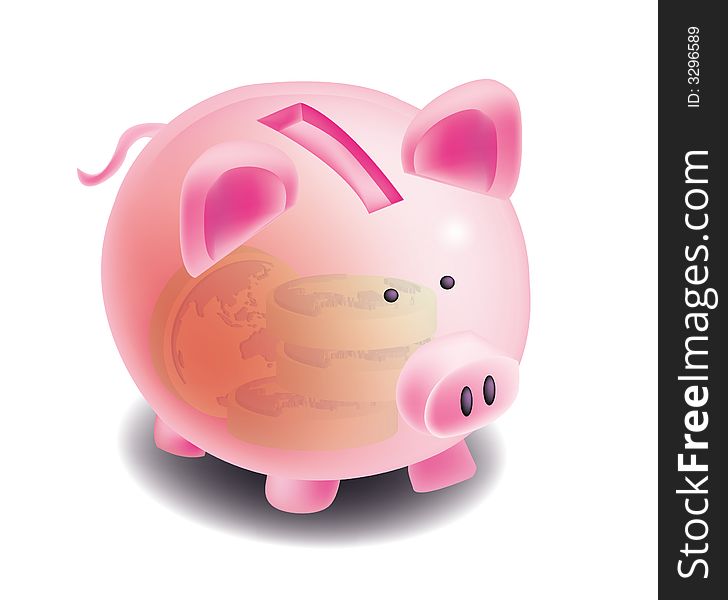 A group of objects for piggy bank, globe coins, finances.