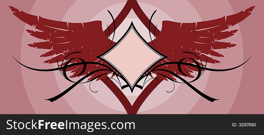 Red diamond ornament with wings. Red diamond ornament with wings