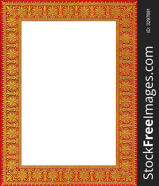 Frame of an old ancient red book cover with ornaments from 1885 with golden ornaments. Frame of an old ancient red book cover with ornaments from 1885 with golden ornaments