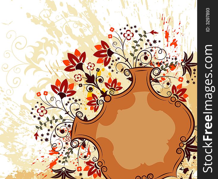 Grunge paint flower background with plaque, element for design, vector illustration. Grunge paint flower background with plaque, element for design, vector illustration