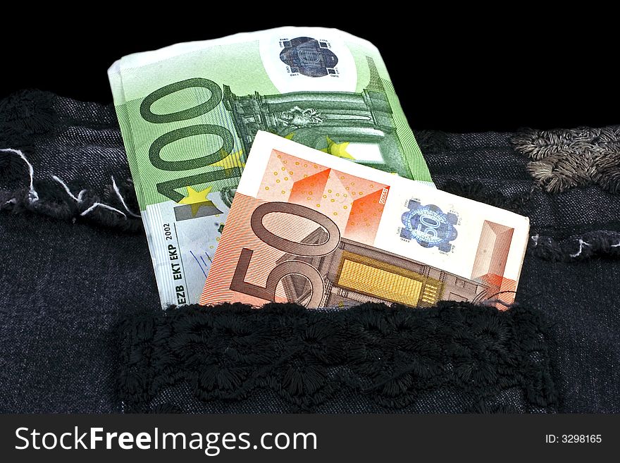 Pocket full of hundred and fifty euro biljets. Pocket full of hundred and fifty euro biljets