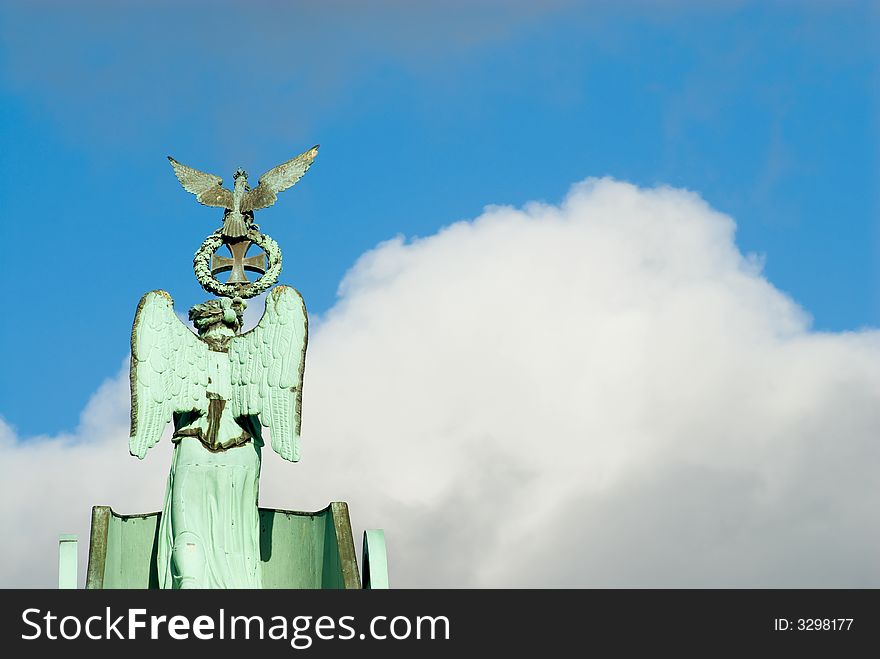 Detail of Brandenburg Gate, a former city gate and one of the main symbols of Berlin, Germany