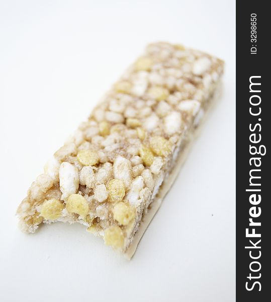 A single Health bar snack with bite against white background