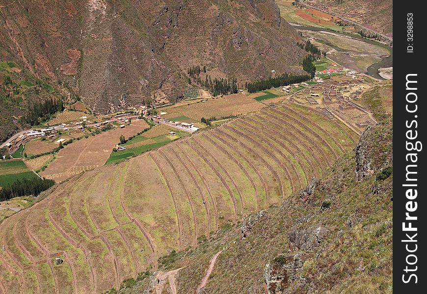 Pisac, Peruvian Terraced Landscape in the Sacred Valley. Pisac, Peruvian Terraced Landscape in the Sacred Valley