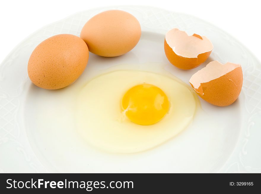 Eggs on the plate over white background