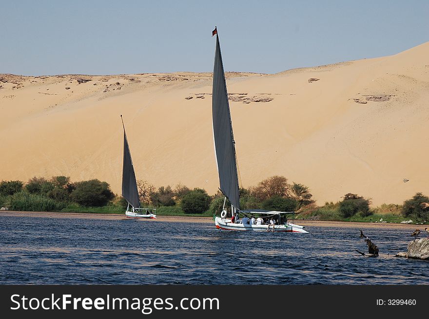 Egyptian felucas, Nile river, Assuan (South Egypt)