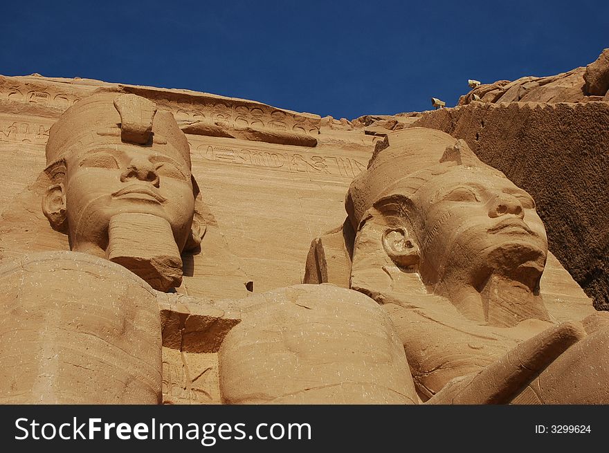 Two of the four statues of Big Temple at Abu Simbel, Egypt